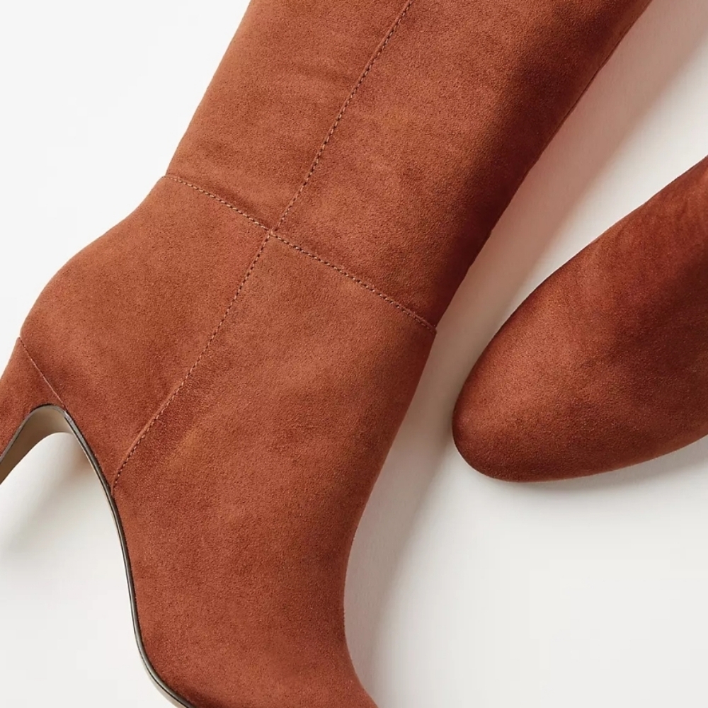 NEW! ANN TAYLOR LOFT Chestnut Brown Seamed Tall Suede Textured Boots 6.5. - Picture 2 of 9